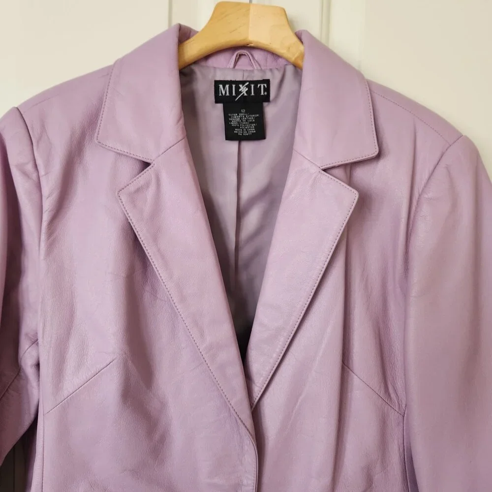 Mixit Genuine Leather Lavender Purple Blazer Jacket Office Spring Easter Pretty - Picture 3 of 12